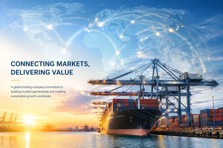 Cargo ship at an international port connected to global markets